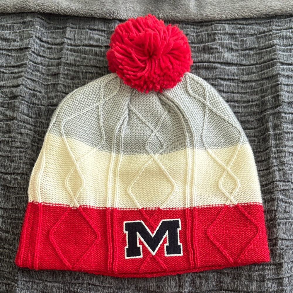 Ole Miss Adidas Red and Gray Knit Beanie with Pom-Pom